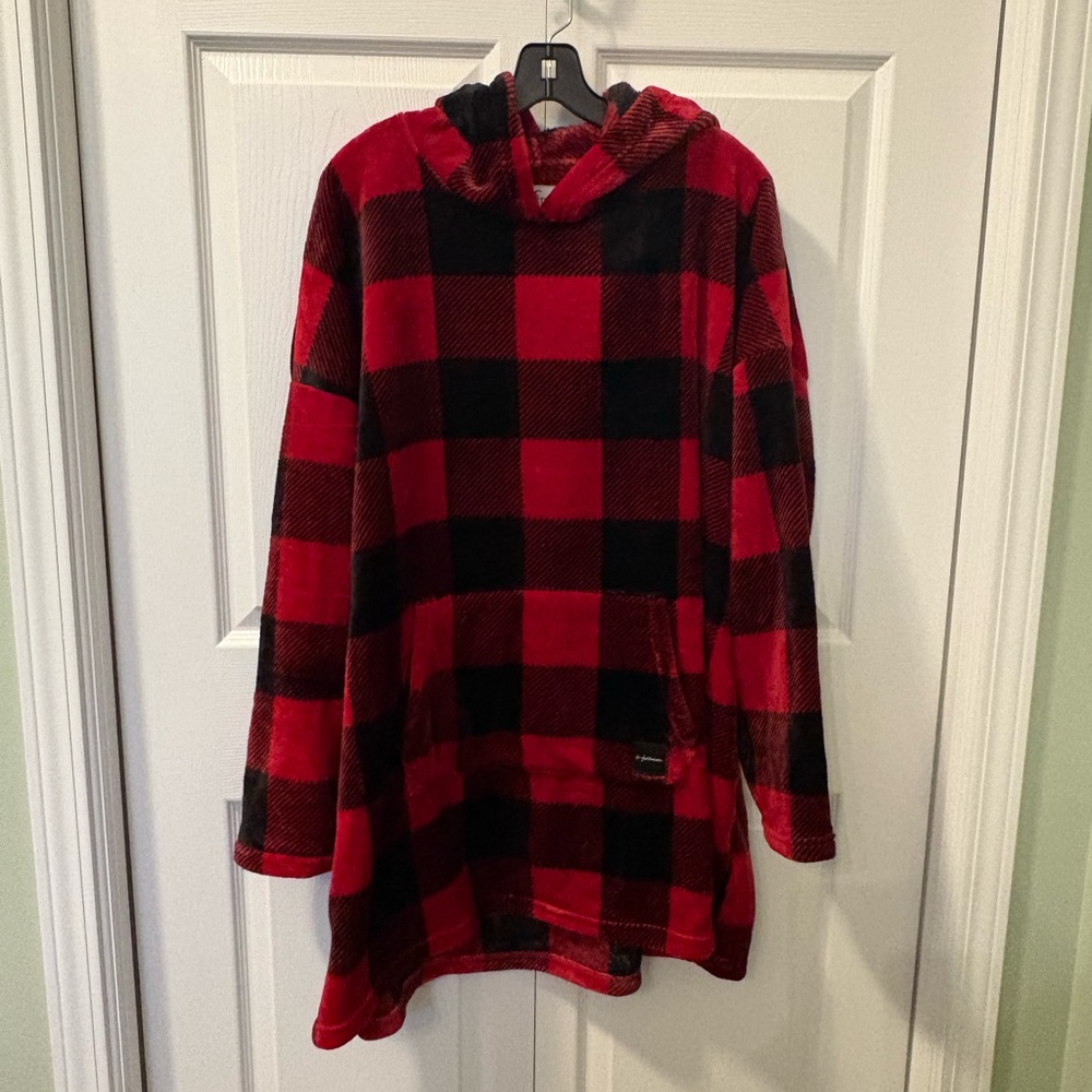 Hollister Red and Black Checkered Hoodie Blanket